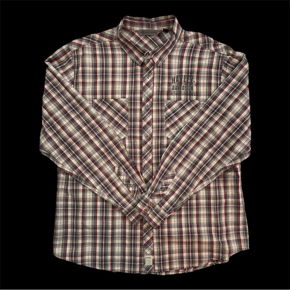 Harley-Davidson Men's Plaid Long Sleeve Button Down Shirt‎ Red Grey HDMC XXL